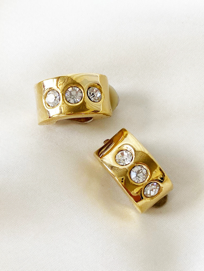 Gouden clip creolen met strass