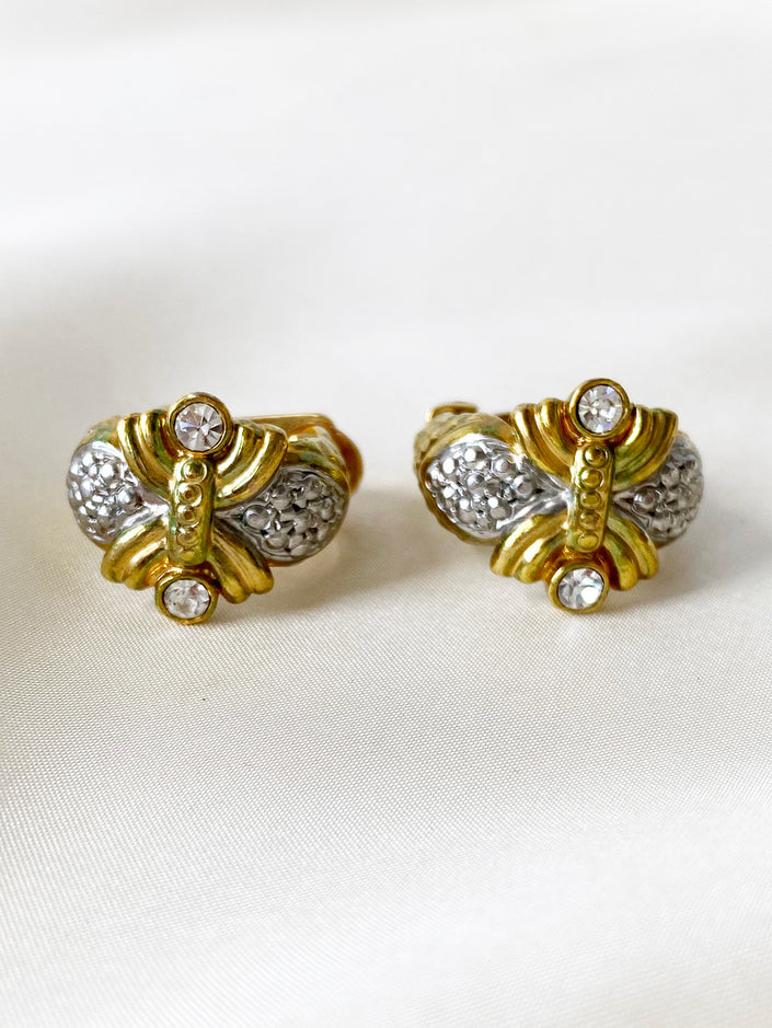 Goud & zilveren strass clip creolen