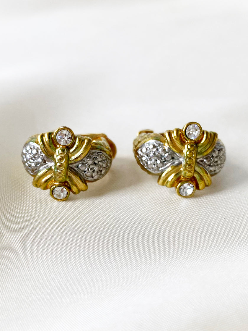 Goud & zilveren strass clip creolen