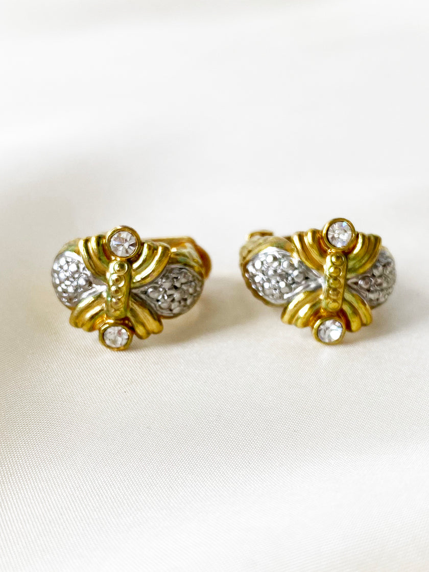 Goud & zilveren strass clip creolen