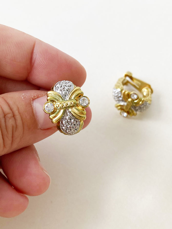 Goud & zilveren strass clip creolen