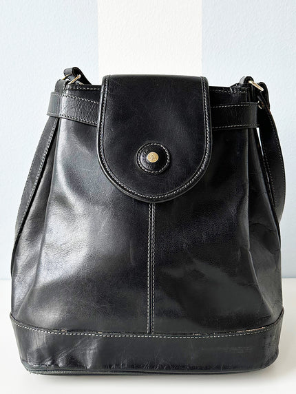 Zwarte leren buideltas