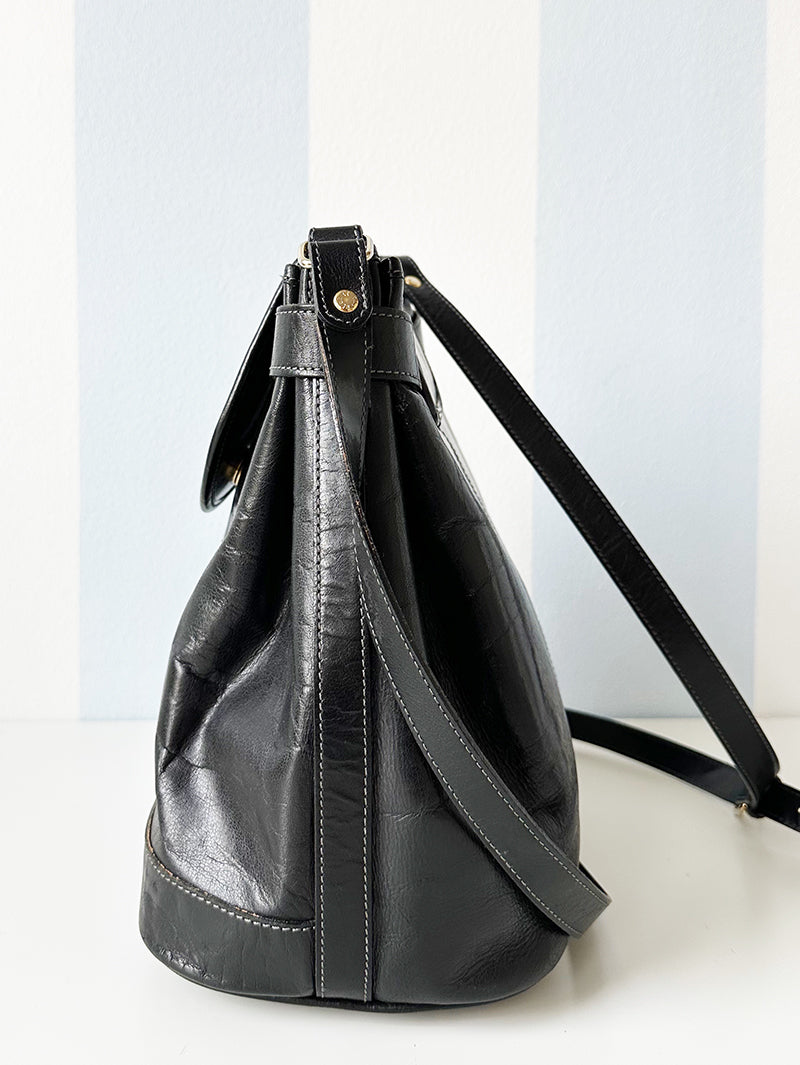 Zwarte leren buideltas