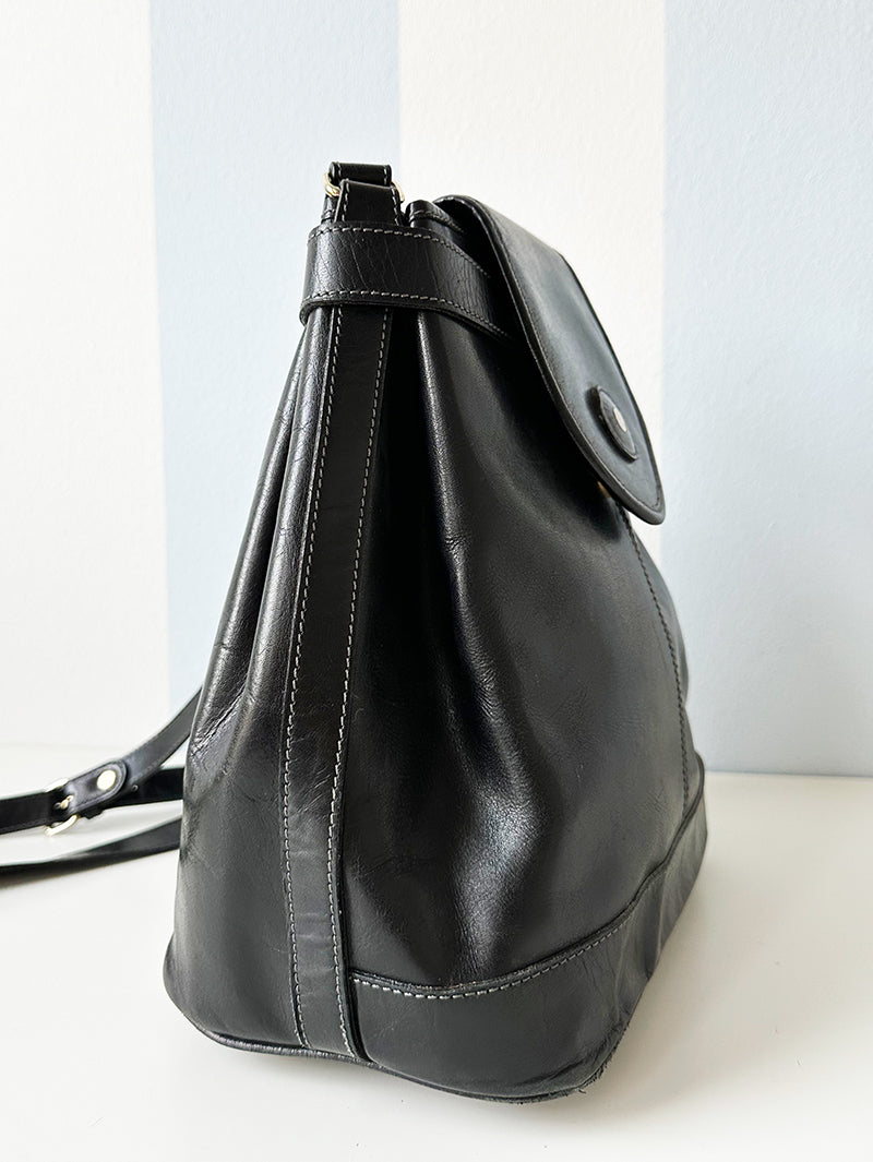 Zwarte leren buideltas