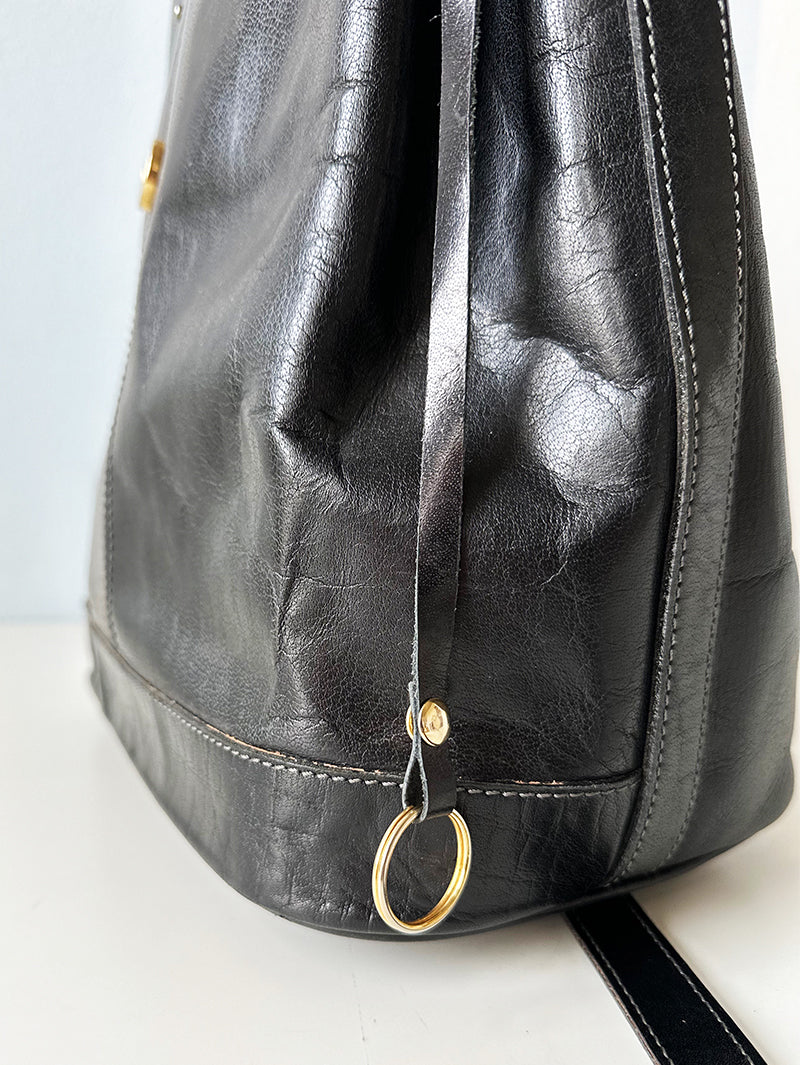 Zwarte leren buideltas