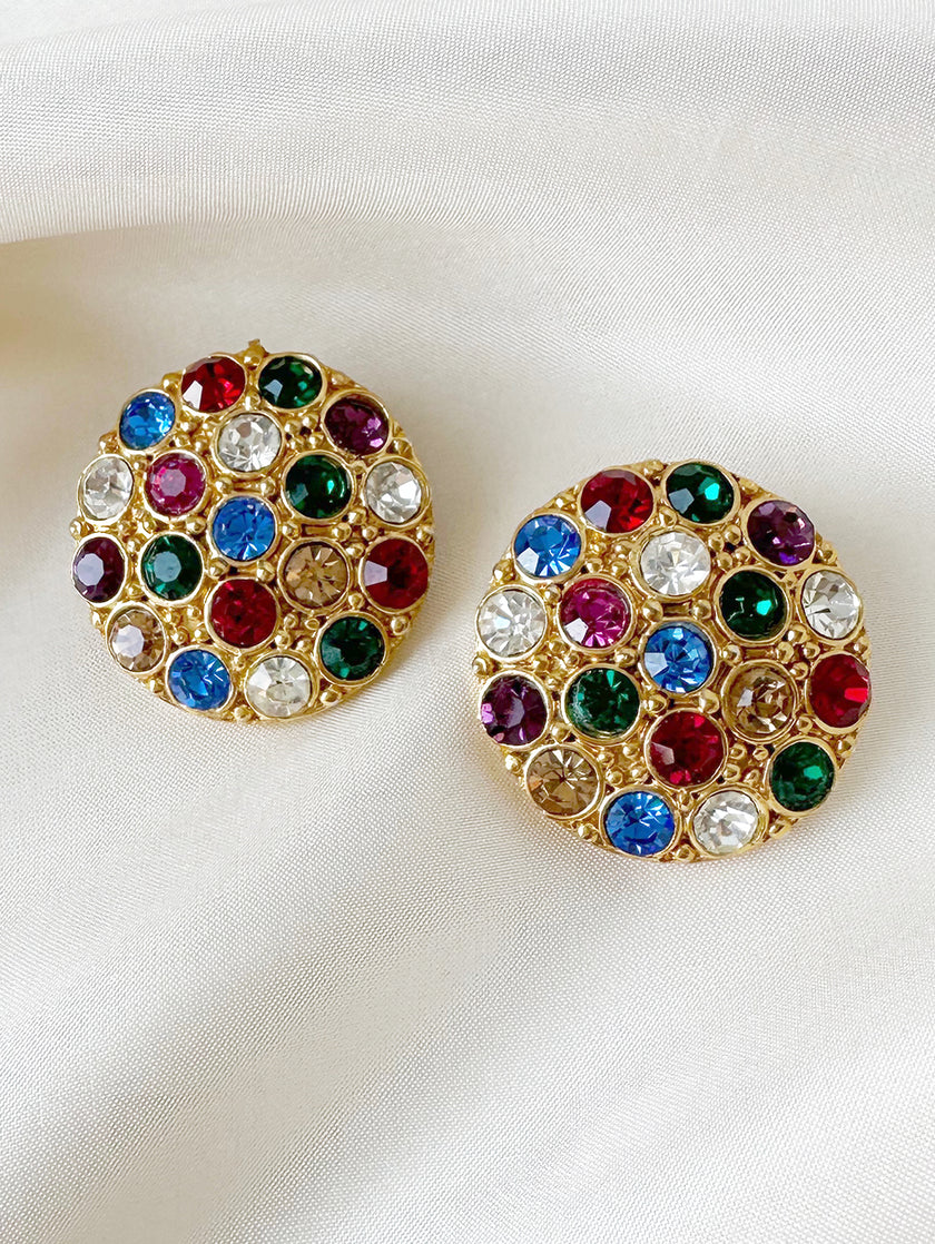 Multicolour strass clip oorbellen