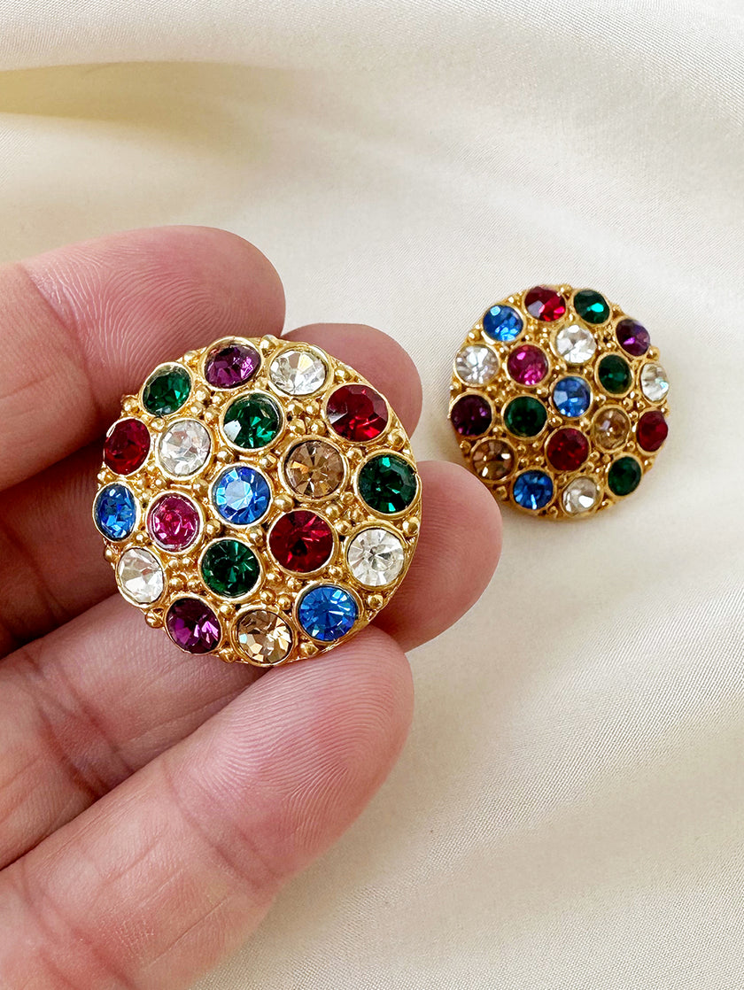 Multicolour strass clip oorbellen