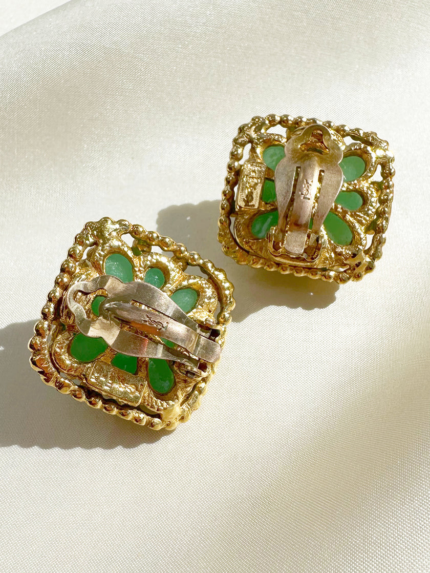 Vergulde designer oorbellen met Gripoix glas