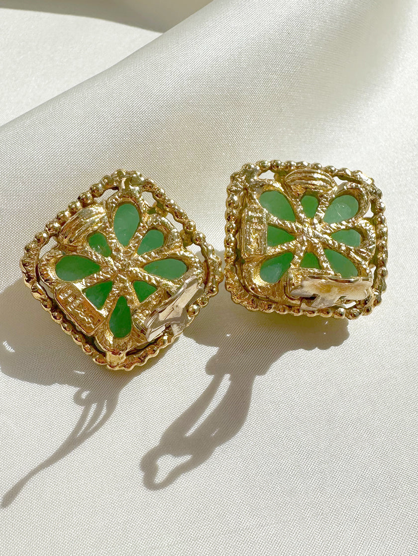 Vergulde designer oorbellen met Gripoix glas