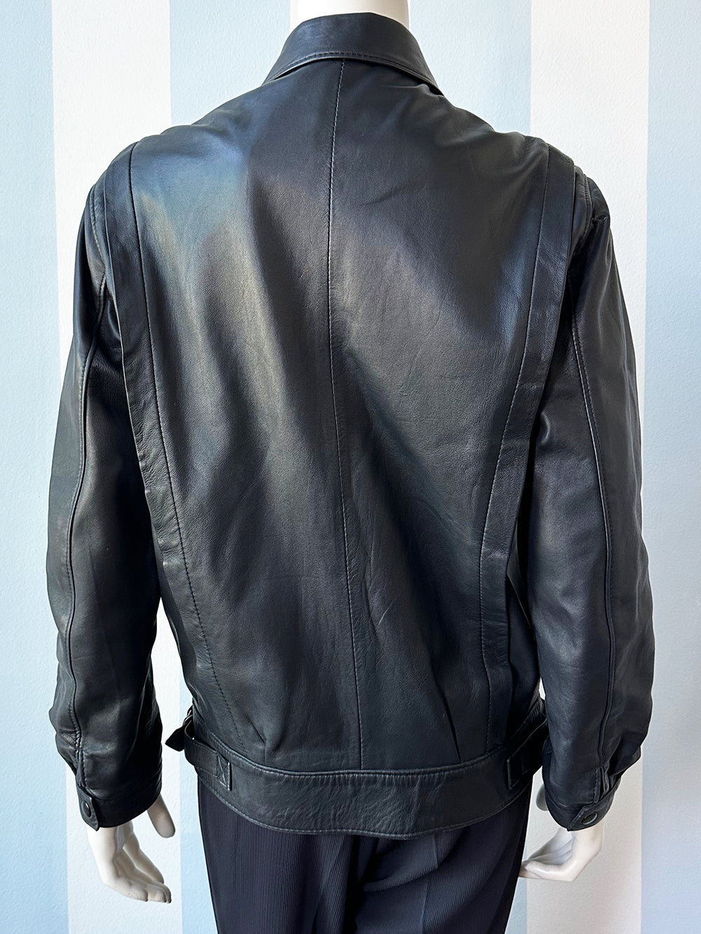 Donkerblauw leren 70s jasje
