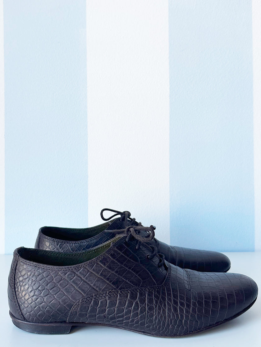 Bruine kroko veterschoenen | 40