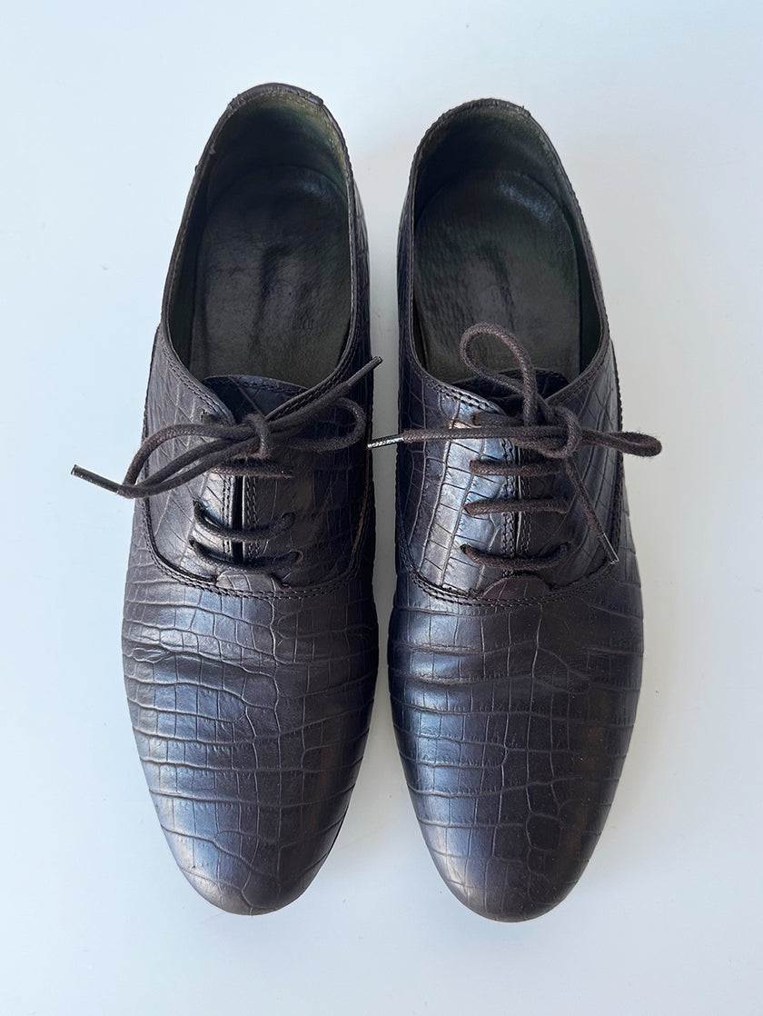 Bruine kroko veterschoenen | 40