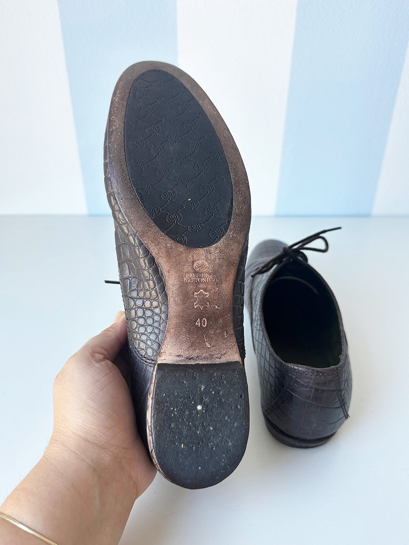 Bruine kroko veterschoenen | 40