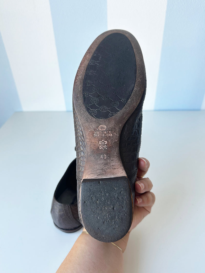 Bruine kroko veterschoenen | 40