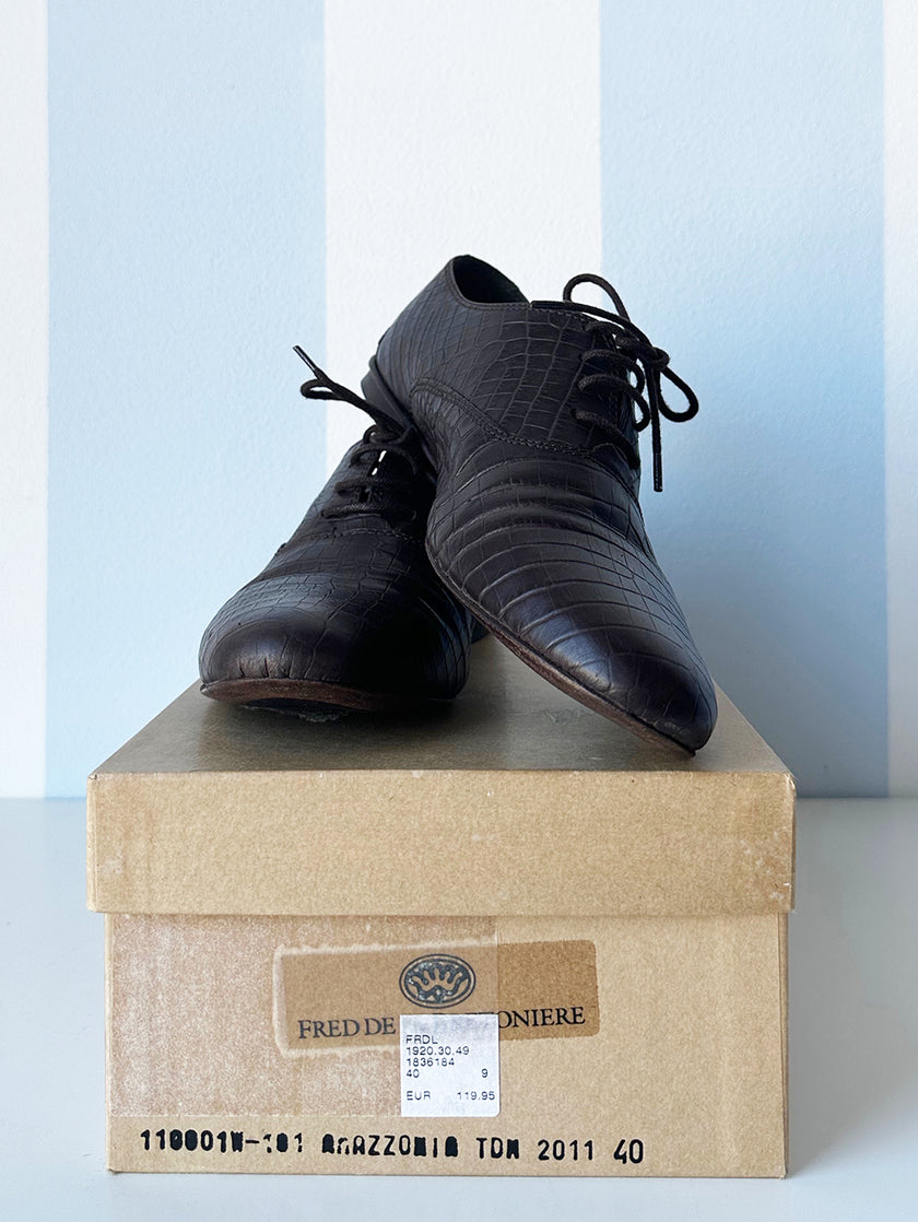 Bruine kroko veterschoenen | 40