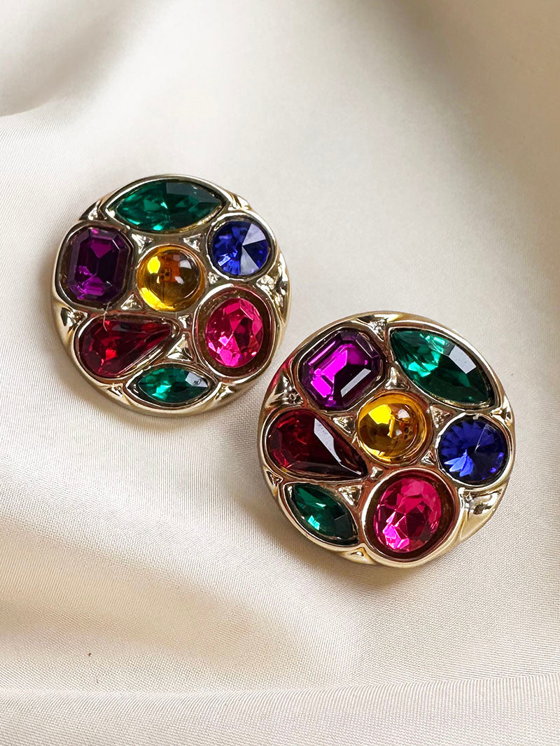Multicolour strass clip oorbellen