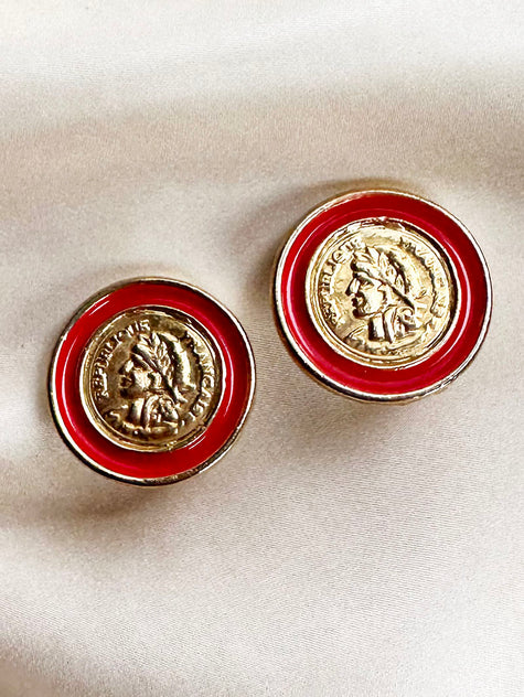 Rood/gouden munt oorbellen