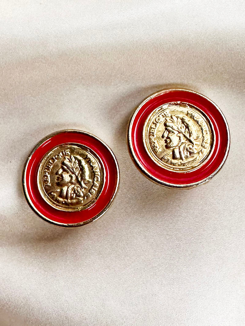 Rood/gouden munt oorbellen