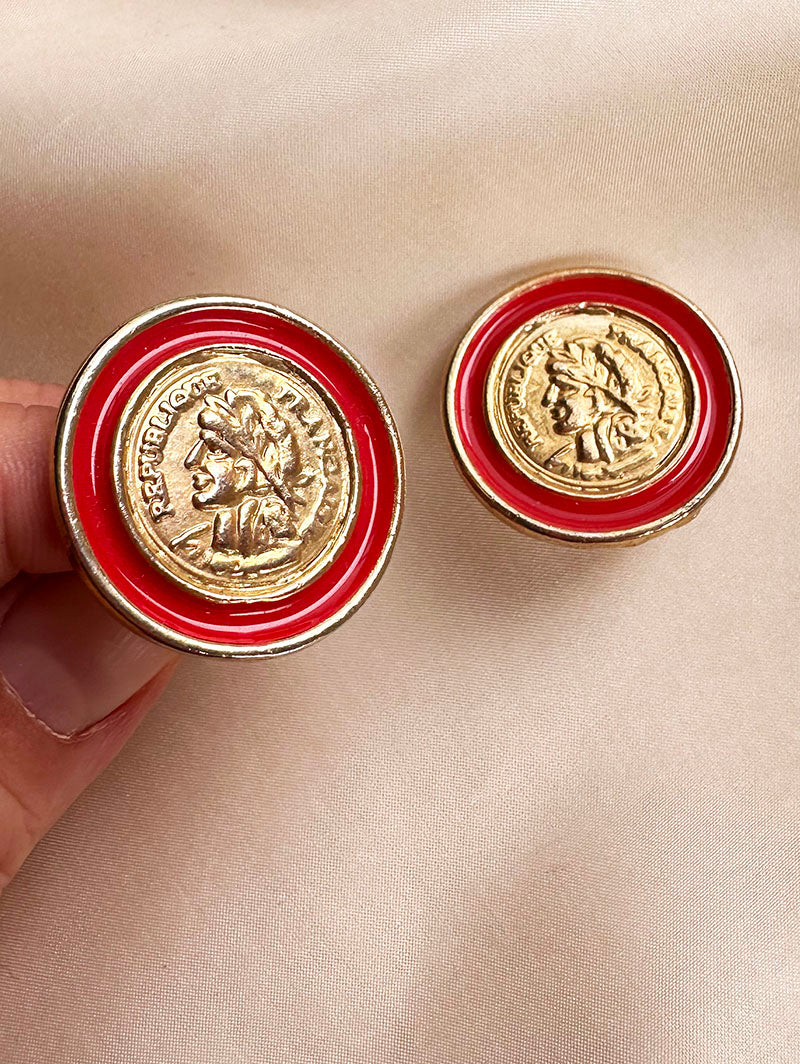 Rood/gouden munt oorbellen