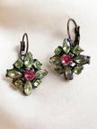 Groen/roze strass oorhangers