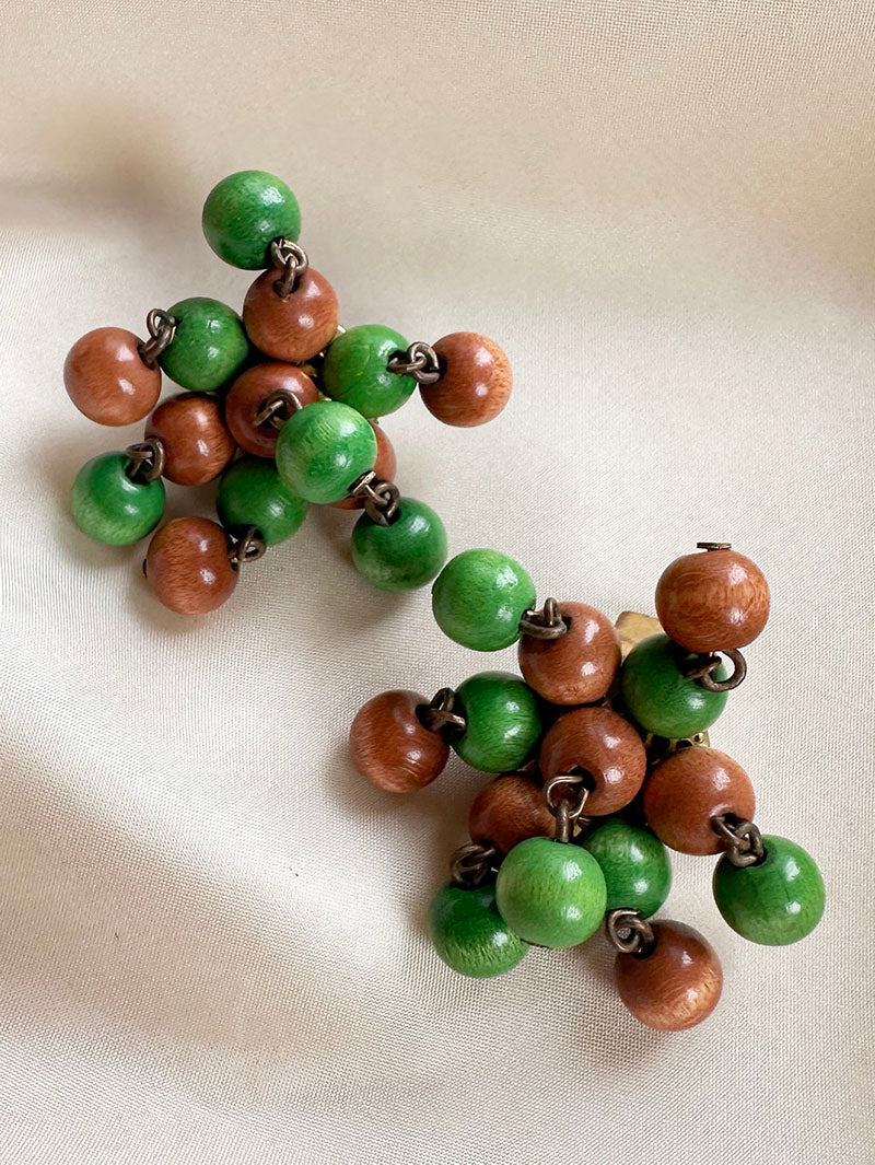 Groen/bruine houten clip oorbellen