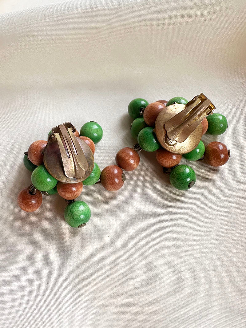 Groen/bruine houten clip oorbellen