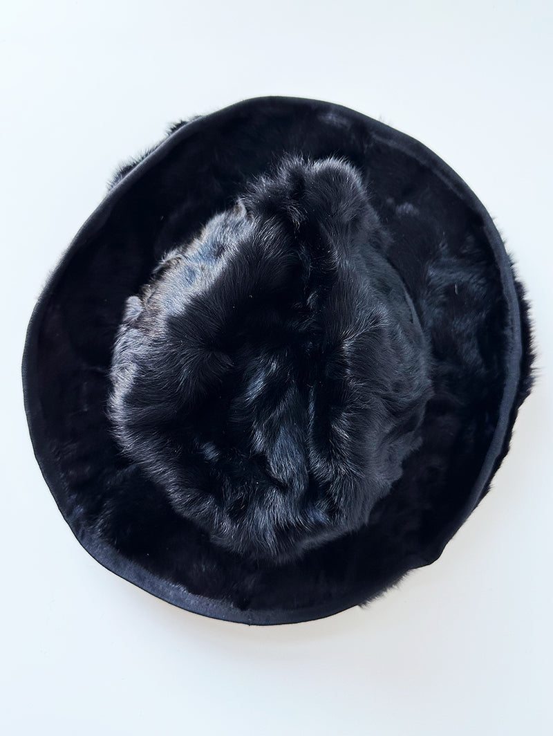 Zwarte fedora van konijnenbont