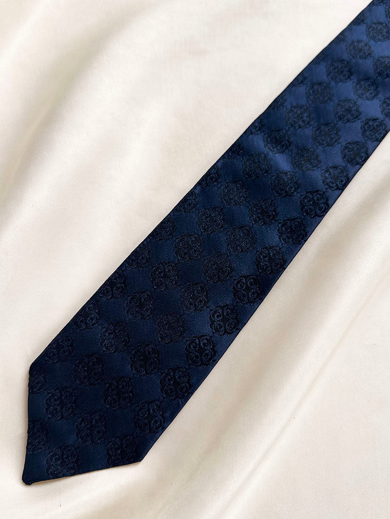 Donkerblauwe smalle designer stropdas