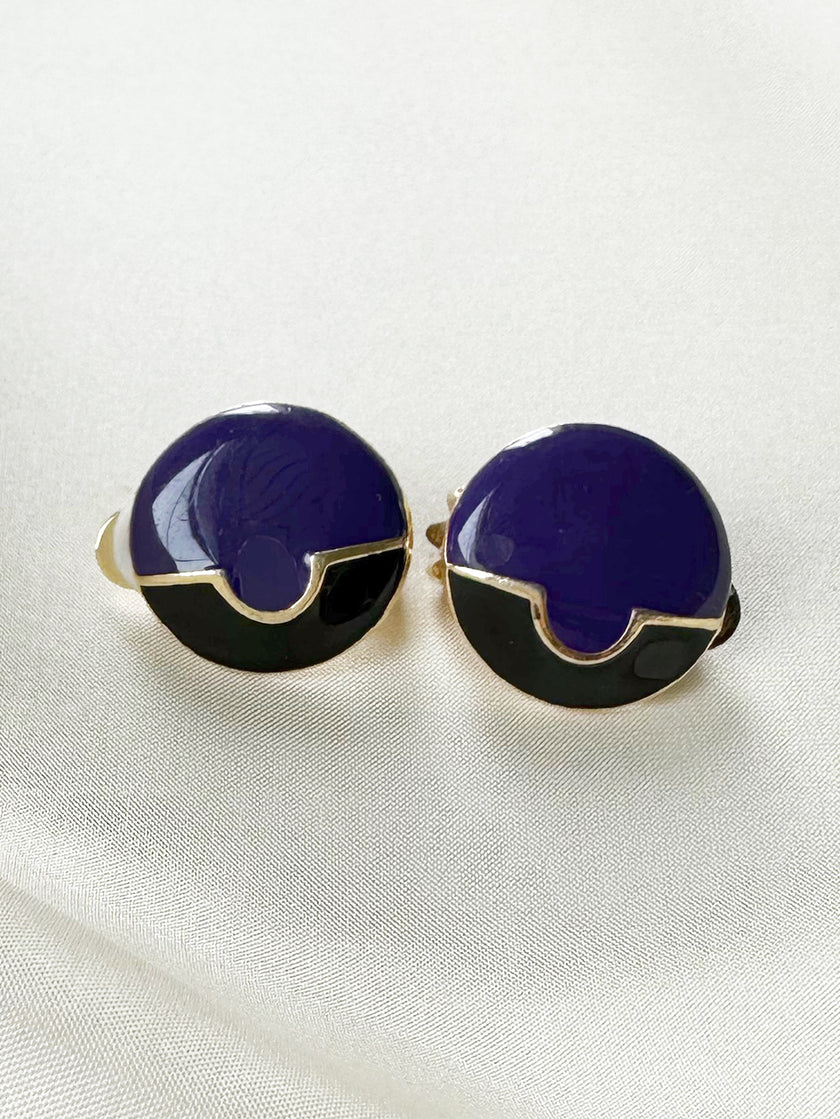 Paars/zwart geëmailleerde clip oorbellen