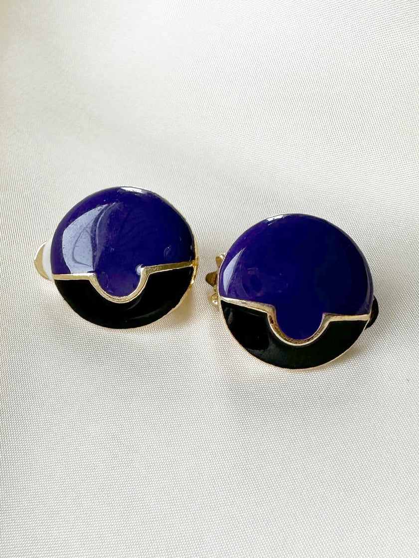 Paars/zwart geëmailleerde clip oorbellen