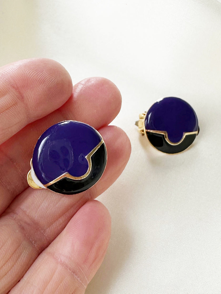 Paars/zwart geëmailleerde clip oorbellen