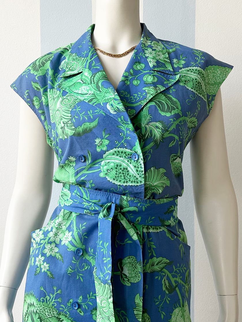 Blauw/groene floral jurk