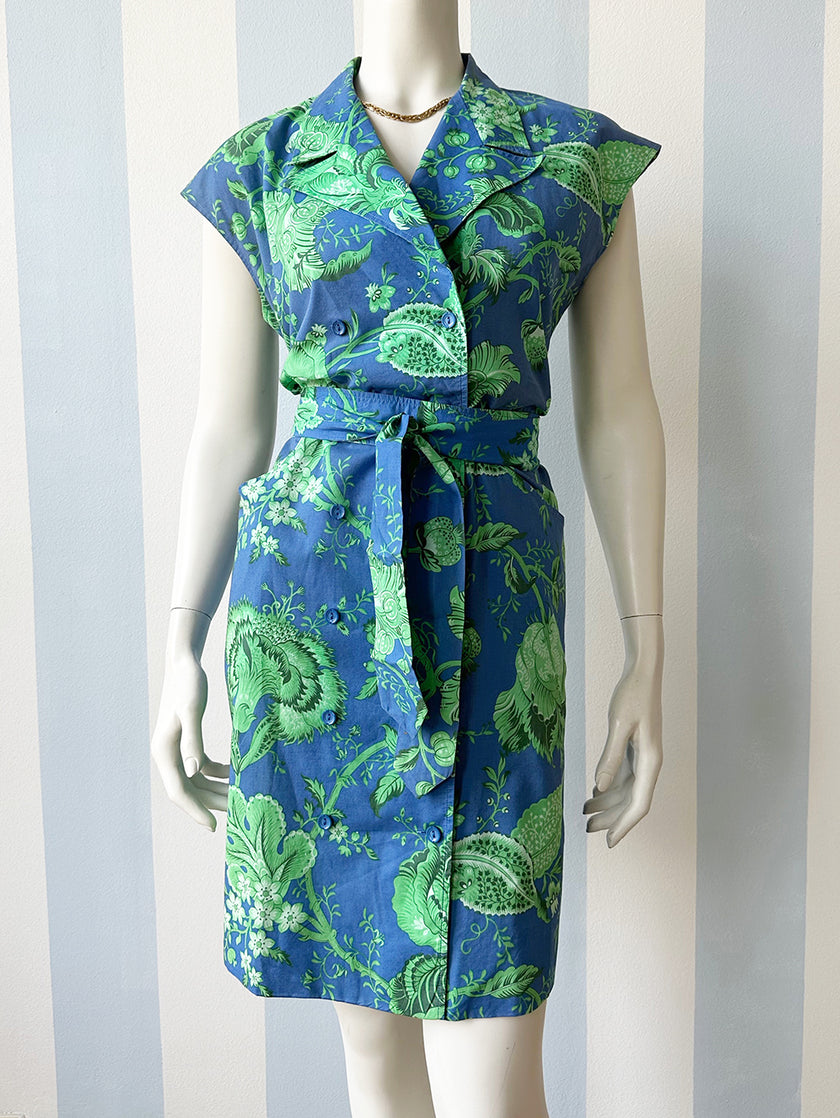 Blauw/groene floral jurk
