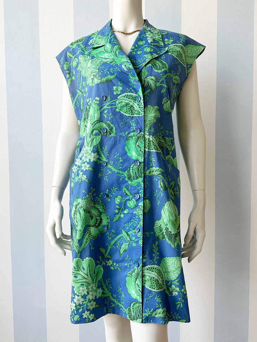 Blauw/groene floral jurk