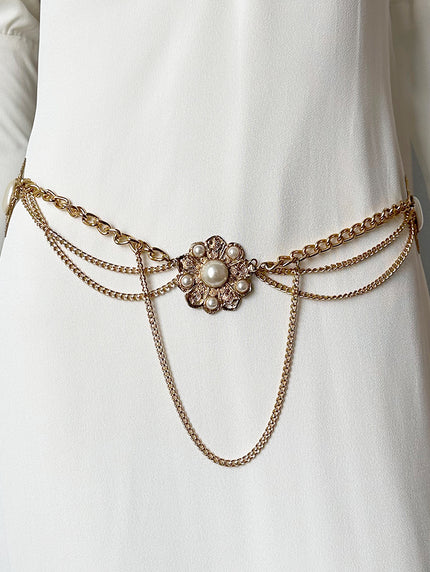 Gouden ceintuur met faux parels