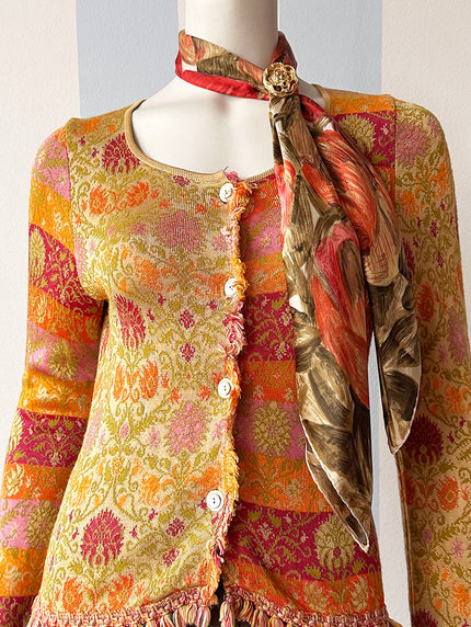 Gebreid floral vestje met franjes
