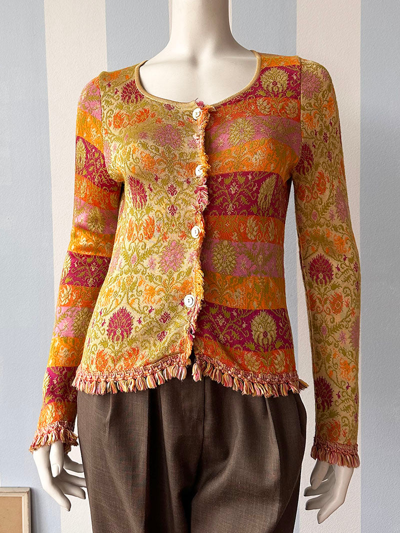 Gebreid floral vestje met franjes