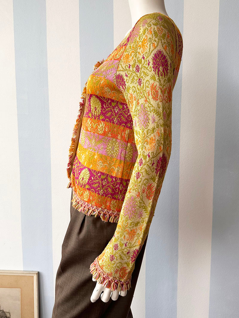 Gebreid floral vestje met franjes