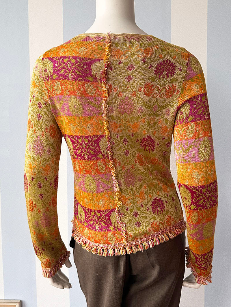 Gebreid floral vestje met franjes