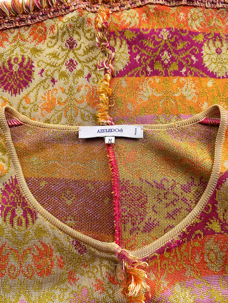 Gebreid floral vestje met franjes