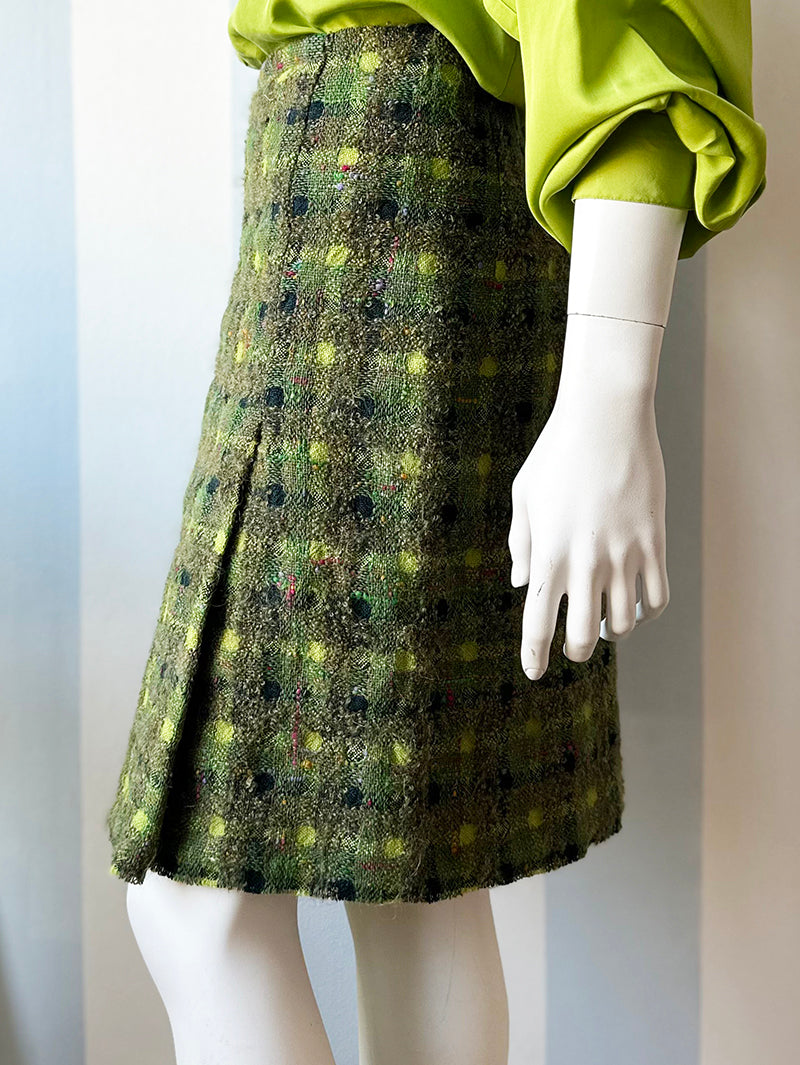 Groen bouclé plooirokje