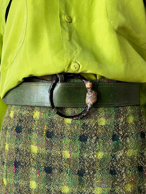 Groene leren ceintuur met Akar Bahar