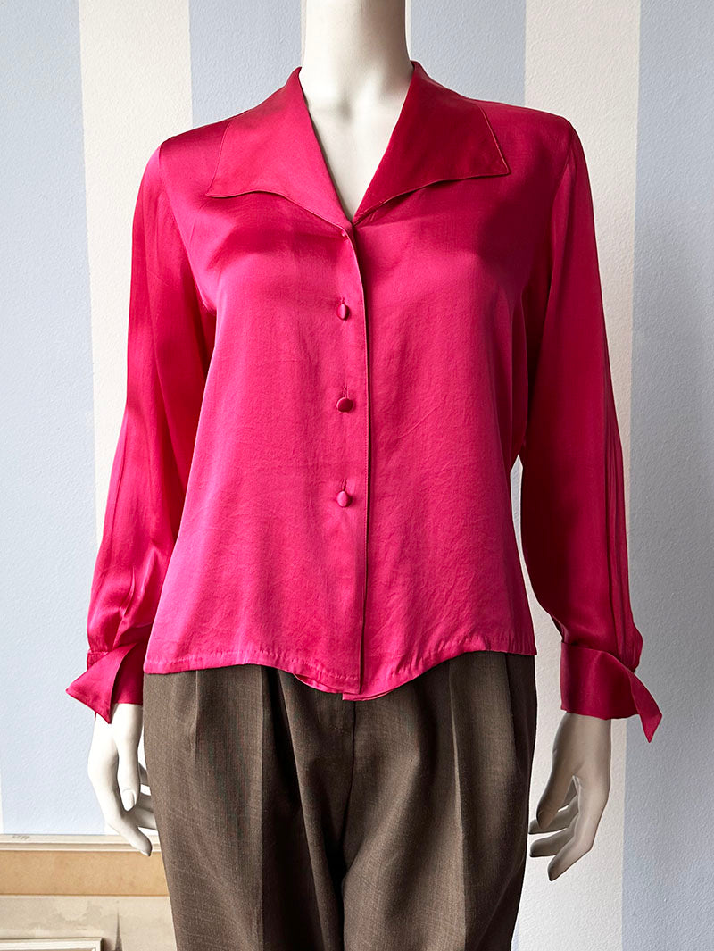 Donkerroze zijden blouse