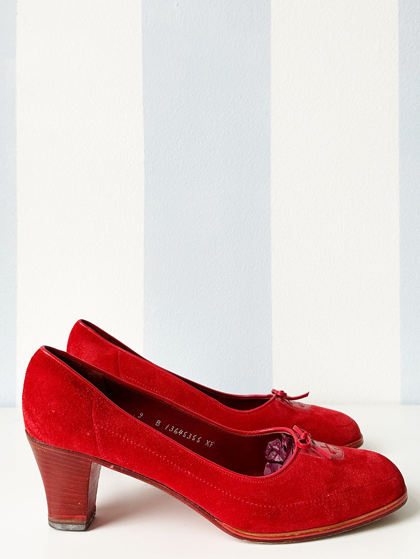 Roze suede pumps met strikje | 40.5