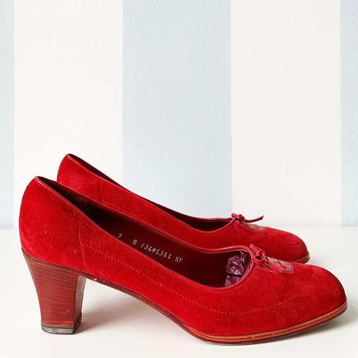 Roze suede pumps met strikje | 40.5