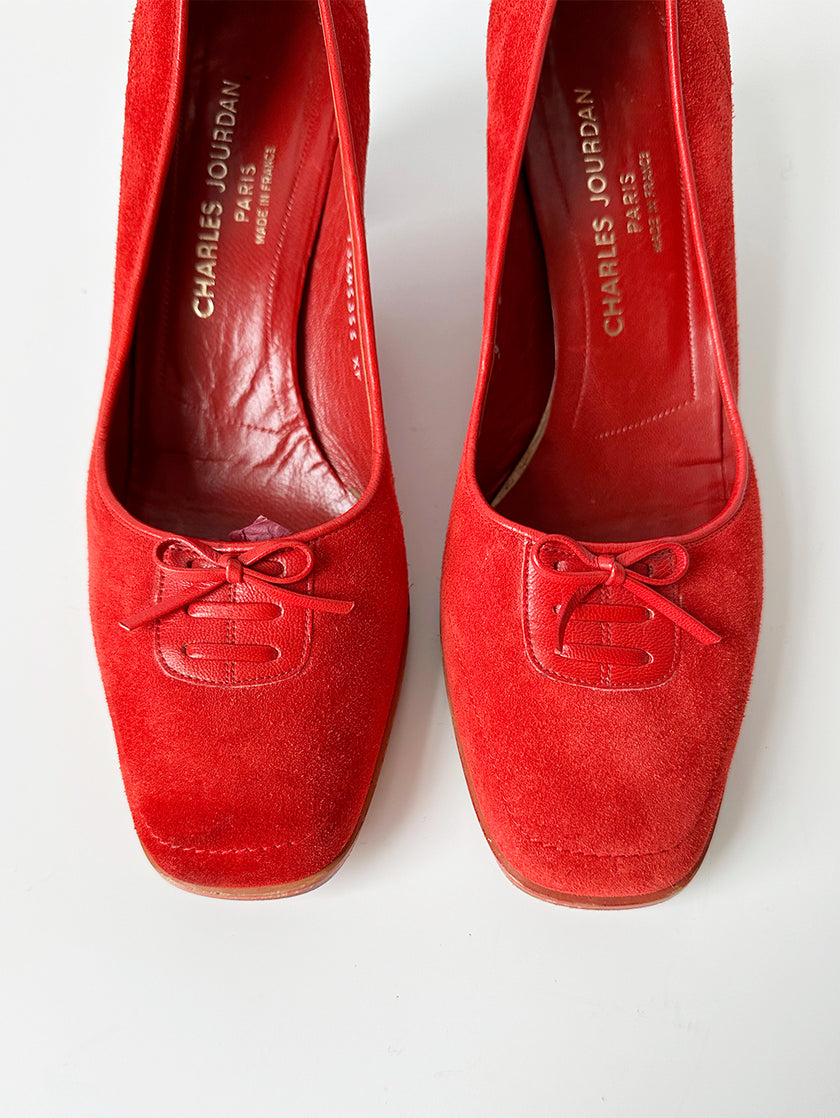Roze suede pumps met strikje | 40.5