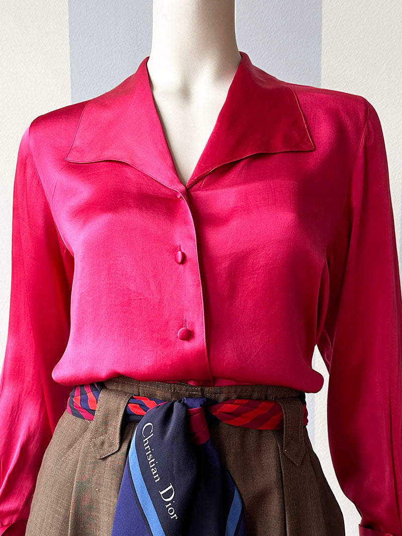 Donkerroze zijden blouse