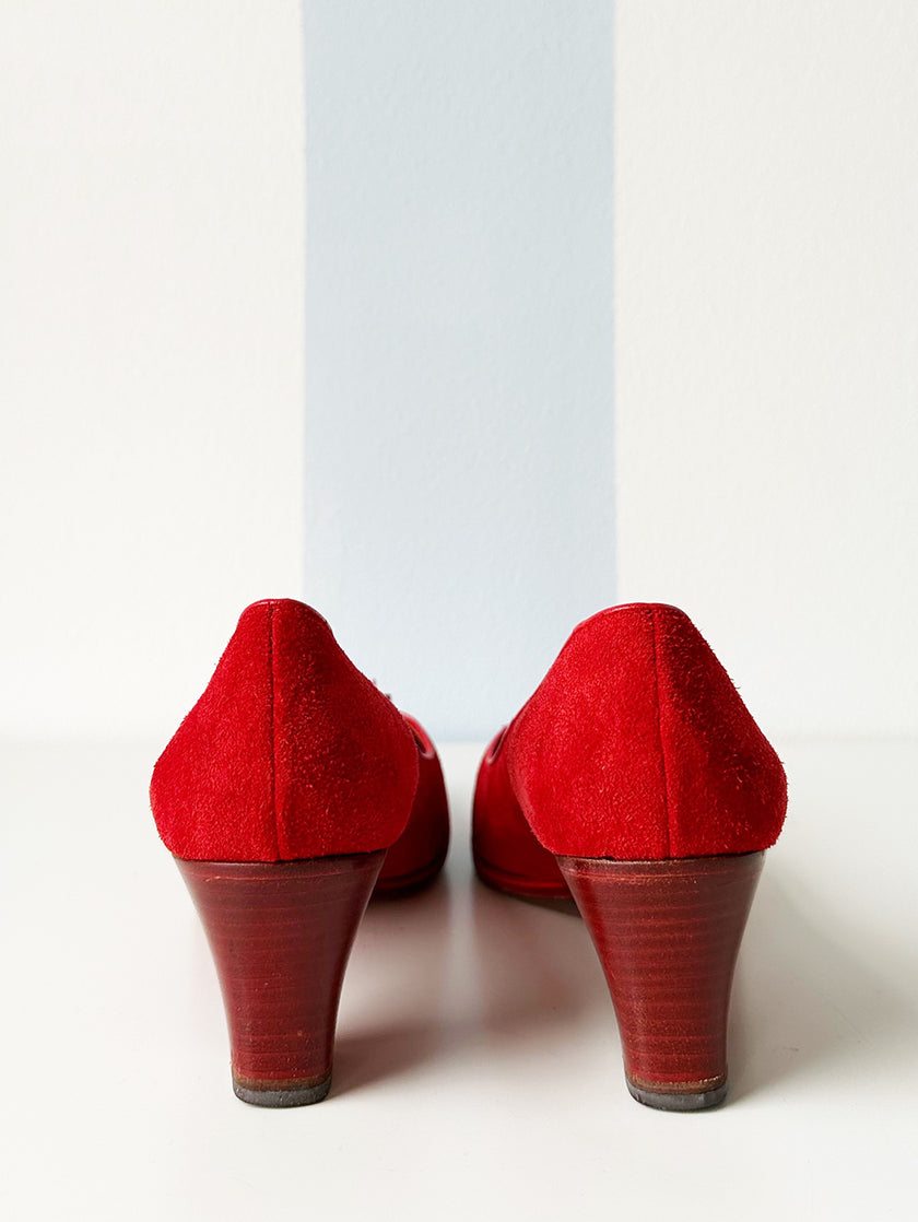 Roze suede pumps met strikje | 40.5