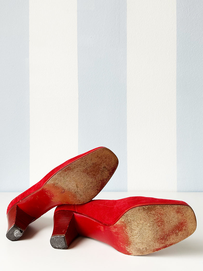 Roze suede pumps met strikje | 40.5