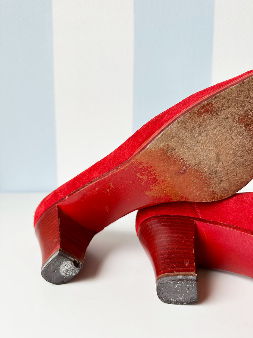 Roze suede pumps met strikje | 40.5